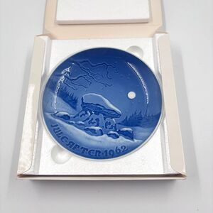 1962 Bing & Grondahl Christmas Plate Winter Night Denmark Blue White Vintage B&G